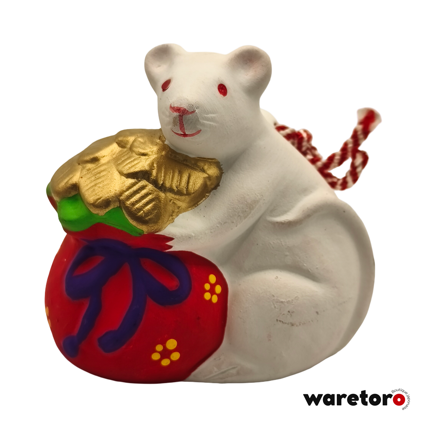 Cloche dorei rat blanc avec pièces d'or